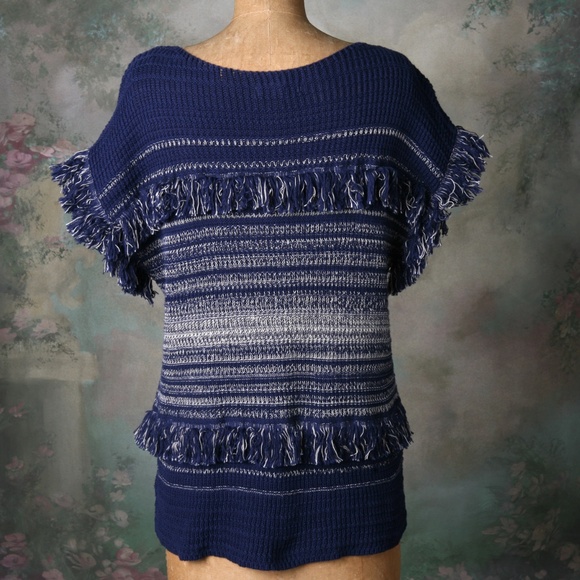 Dana Buchman Banded Short Sleeve Sweater Fringe LG - Picture 4 of 6